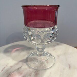 (Set of 4) Tiffin Kings Crown Thumbprint Cranberry Footed Cordial Glasses
